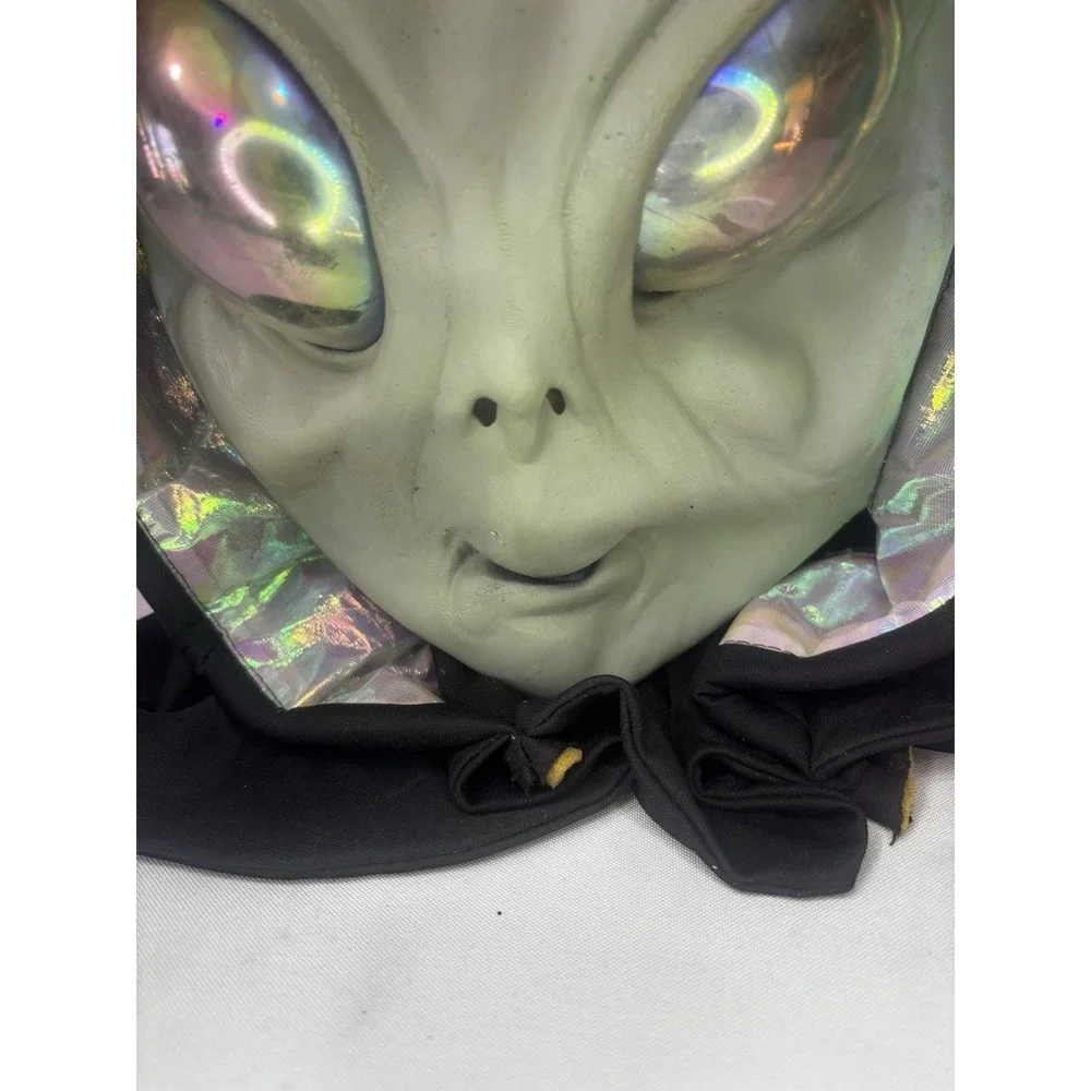 90's Alien Mask Hood Iridescent Eyes Latex Costume Mask Halloween